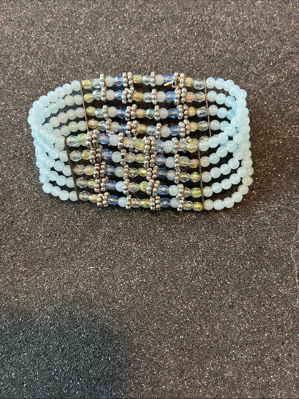 Multi-Strand Aquamarine Beaded Stretch Bracelet